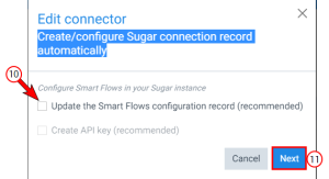 Create_configure Sugar connection record automatically window